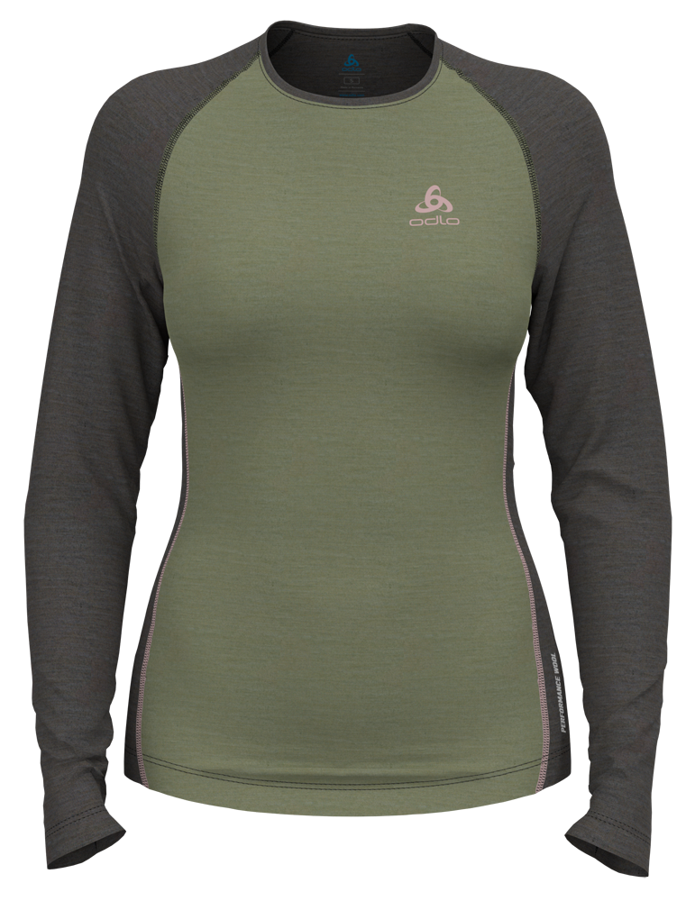 Odlo Performance Wool 150 Base Layer Damen Oberteil matte green - dark grey melange Produktbild 0