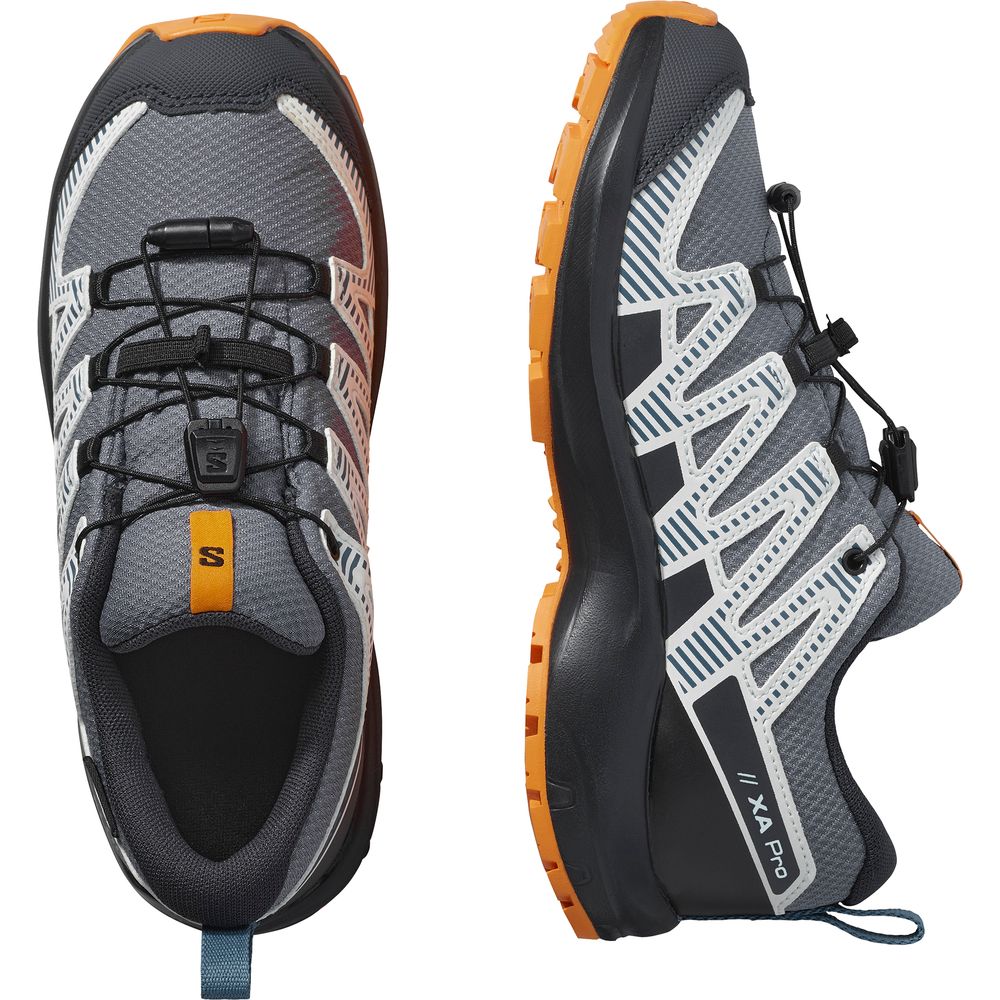 Salomon Shoe XA Pro V8 Waterproof J Kinder Wanderschuh grisaille dark blue turmeric Produktbild 4